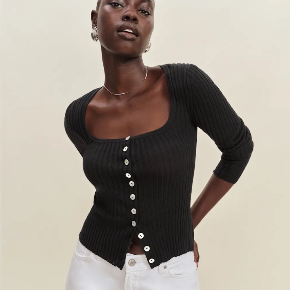 Reformation Celia Linen Cotton Cardigan Black - Size S